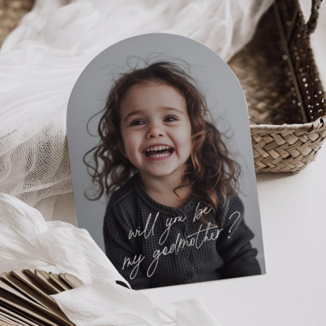 Convite Godmother Handwritten Proposal Photo Arch  (Zazzle Godmother Handwritten Proposal Photo Arch  Invitation (Front))