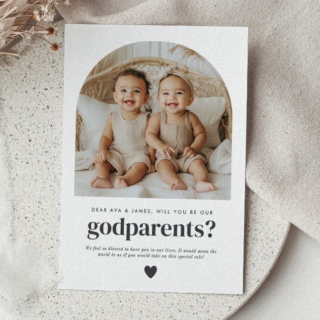 Convite Godparents Arched Photo Proposal Boy Girl Twins (Zazzle Godparents Arched Photo Proposal Boy Girl Twins)