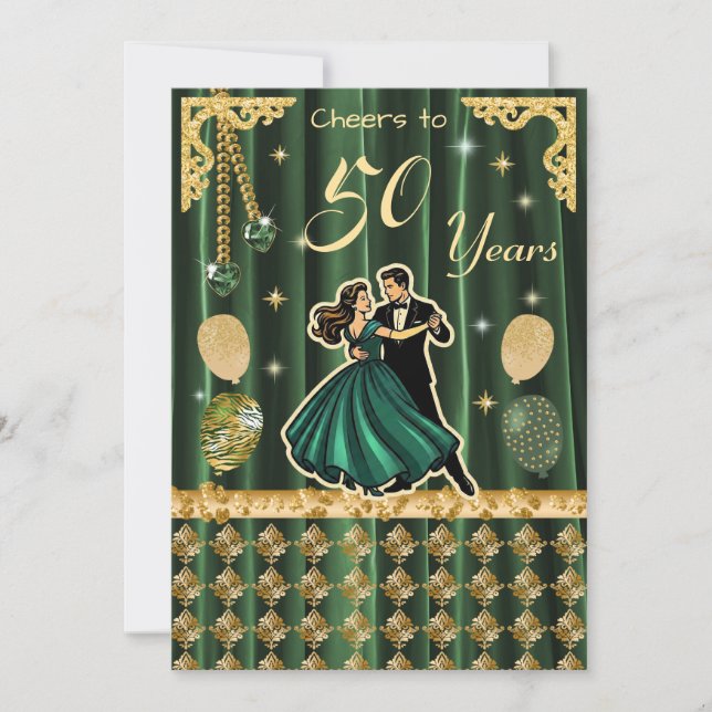 Convite Gold 50th Birthday with Dancing Couples Invitation (Frente)
