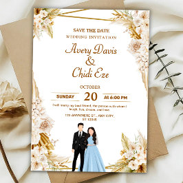 Convite Gold and beige floral wedding invitation
