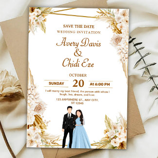 Convite Gold and beige floral wedding invitation  