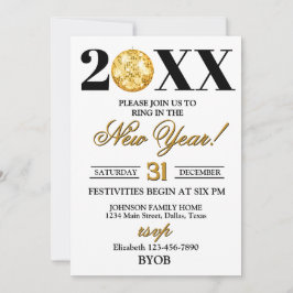 Convite Gold and Black 2026 New Years Eve Party Invitation