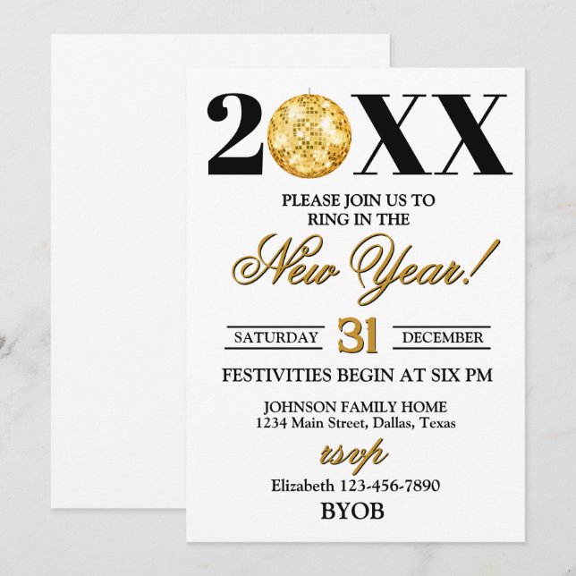 Convite Gold and Black 2026 New Years Eve Party Invitation (Frente/Verso)