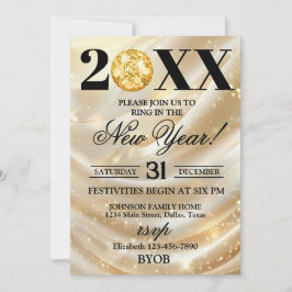 Convite Gold and Black 2026 New Years Eve Party Invitation