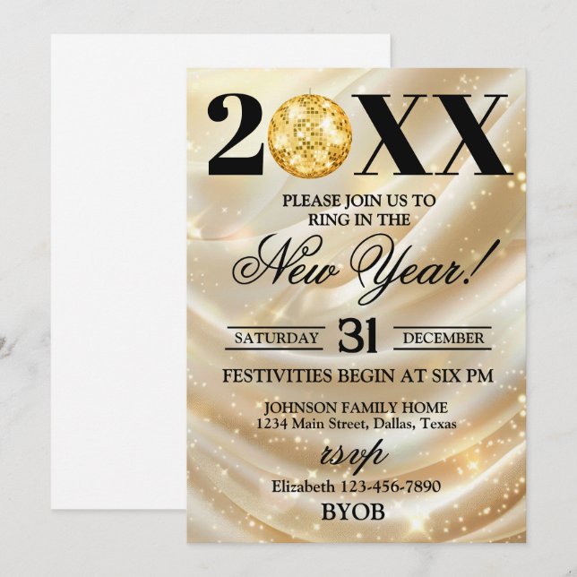 Convite Gold and Black 2026 New Years Eve Party Invitation (Frente/Verso)