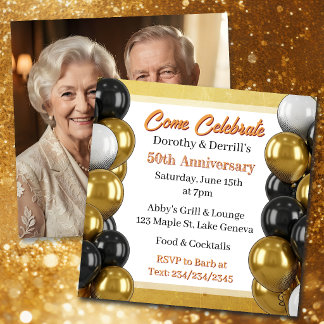 Convite Gold and Black 50th Anniversary Party 