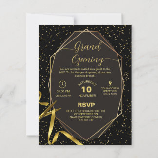 Convite Gold and Black Corporate Grand opening Invitation