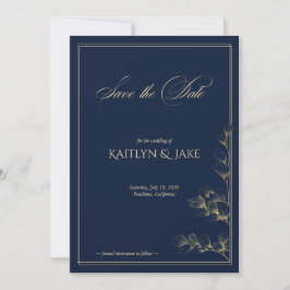 Convite Gold and Navy Save the Date Card
