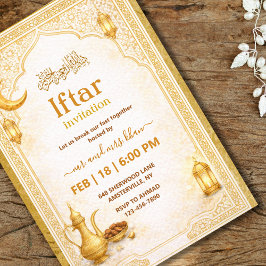 Convite Gold and White Script Iftar Party Invitation