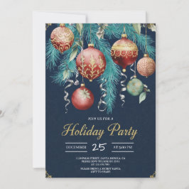 Convite Gold Baubles Christmas Tree Party Invitation