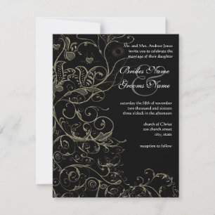 Convite Gold Birds & Swirls Wedding Invitations