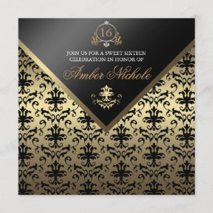 Convite Gold & Black Damask Sweet 16