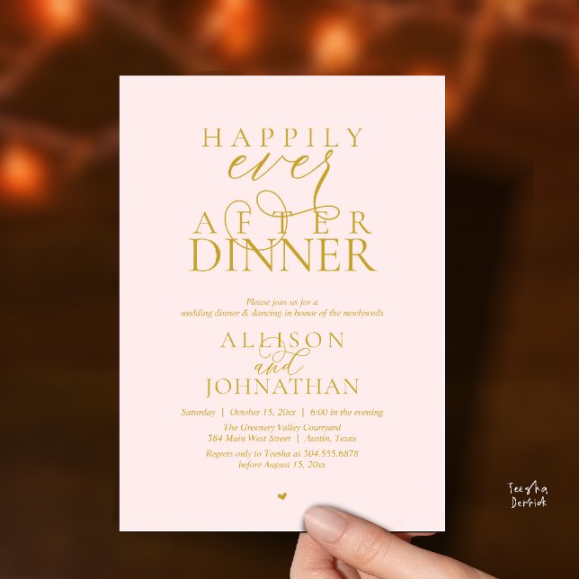 Convite Gold Blush Happily Ever After Dinner Wedding (Blush Gold Happily Ever After Dinner Modern Script Wedding Invitation Card)
