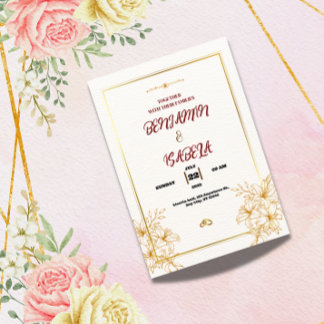 Convite Gold Botanical Wedding invitation 