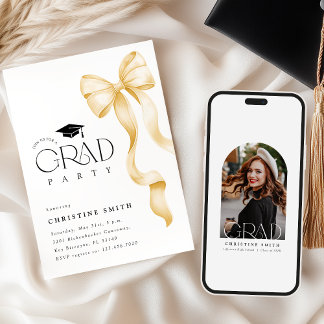 Convite Gold Bow Photo Graduation Party Invitation