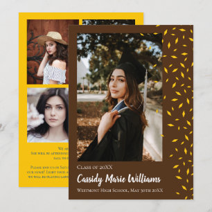 Convite Gold Brown Confetti Graduation Announcement