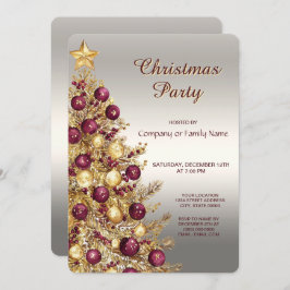 Convite Gold Burgundy Christmas Tree Holiday Party