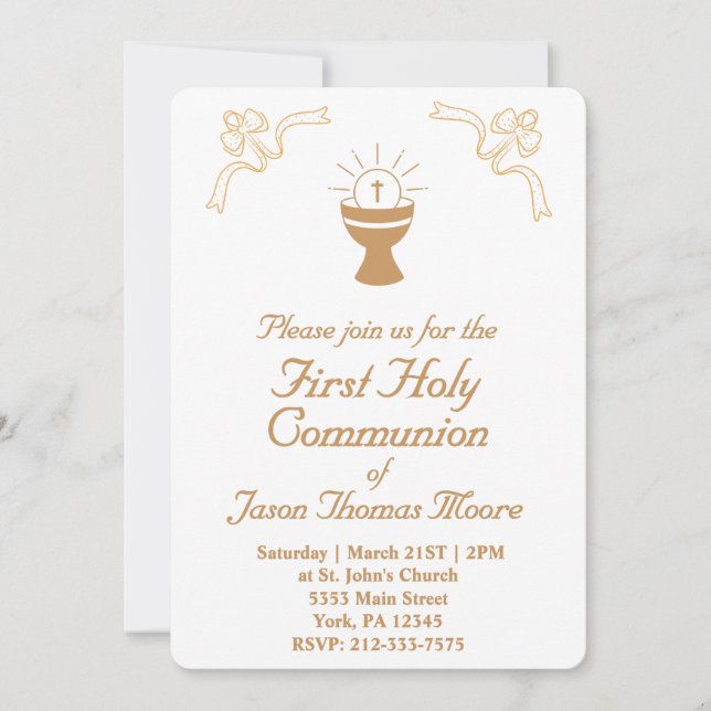 Convite Gold Chalice First Holy Communion Invitation (Frente)