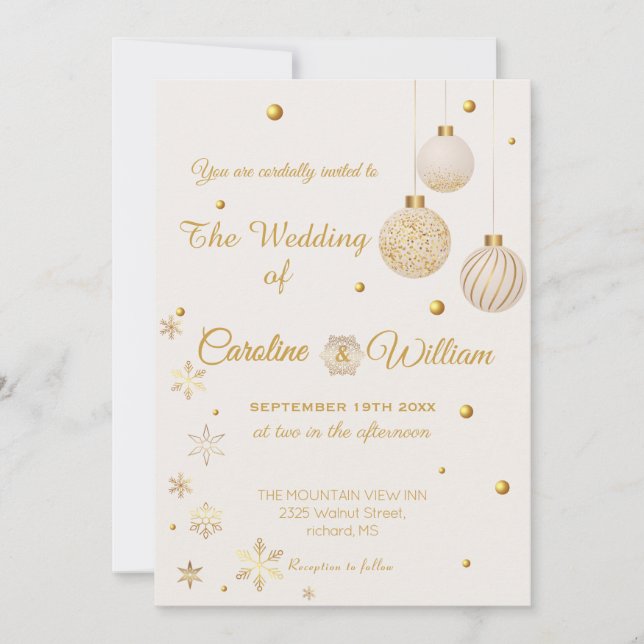 Convite Gold Christmas Ornament  wedding Invitation (Frente)