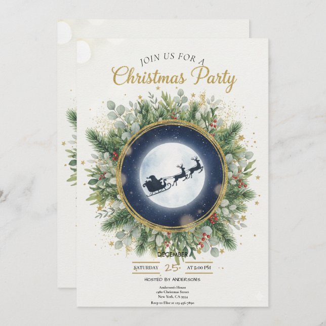 Convite Gold Christmas Party Invitation | Editable Friends (Frente/Verso)