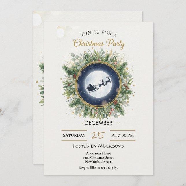 Convite Gold Christmas Party Invitation | Editable Friends (Frente/Verso)