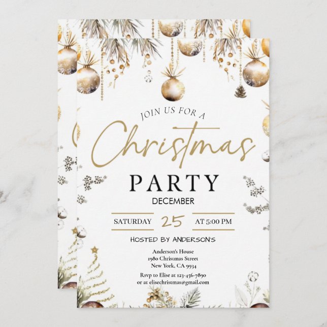 Convite Gold Christmas Party Invitation | Editable Friends (Frente/Verso)