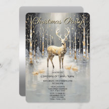 Gold Christmas Reindeer Holiday Party Invitation