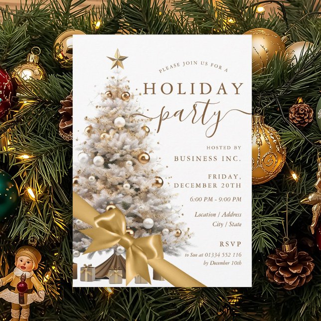 Convite Gold Christmas Tree Bow Corporate Holiday Party  (Gold Christmas Tree Bow Corporate Holiday Party Invitation)