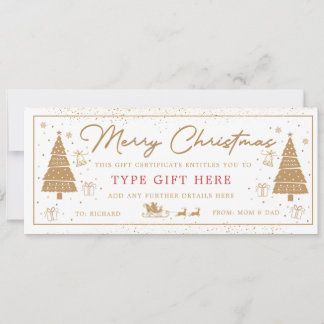 Convite Gold Christmas Tree Present Gift Voucher Card