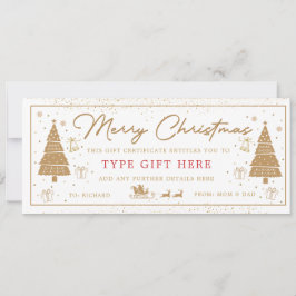 Convite Gold Christmas Tree Present Gift Voucher Card