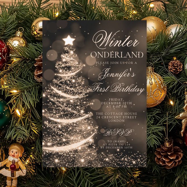 Convite Gold Christmas Winter Onederland 1st Birthday (Gold Christmas Winter Onederland 1st Birthday Invitation)