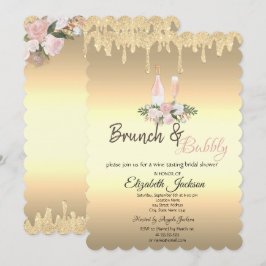 Convite Gold Drips Brunch & Bubbly Flores Chá de Noiva