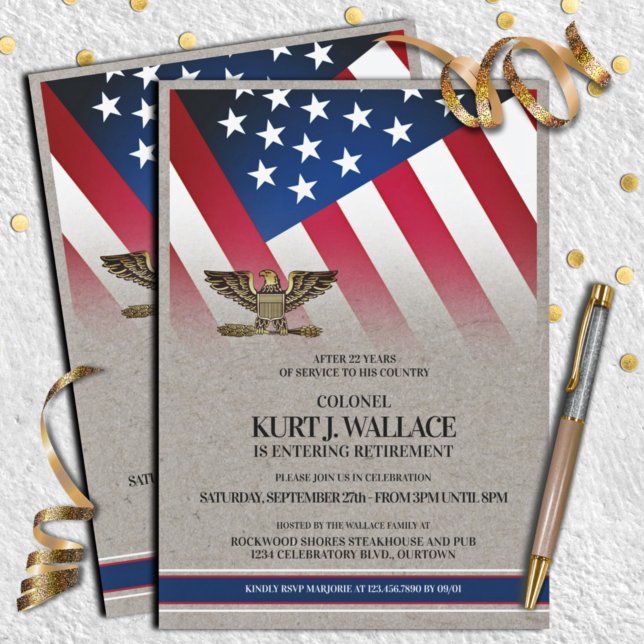 Convite Gold Eagle Military Retirement Party Invitation (Criador carregado)