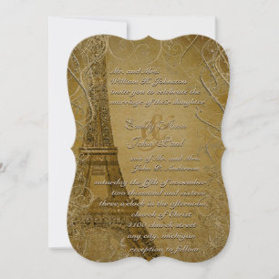 Convite Gold Eiffel Tower Swirl Leaves