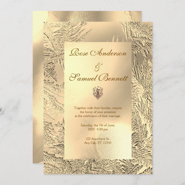 Convite Gold Elegant Chic Wedding Invitation (Frente/Verso)