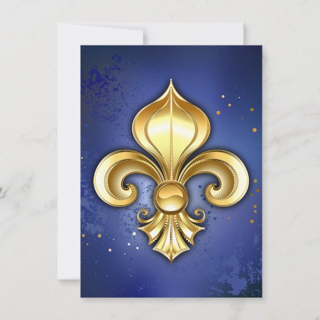 Convite Gold Fleur de Lis on Blue (Frente)