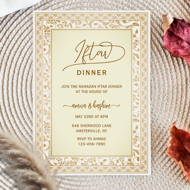 Convite Gold Floral Border ramadan iftar invitations (Criador carregado)