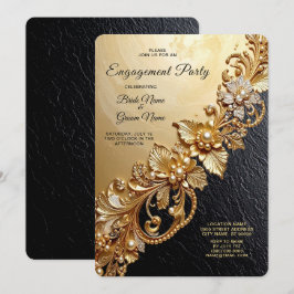 Convite Gold Floral Embellishments Engagement Invitation