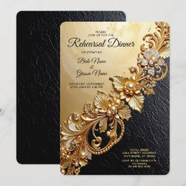 Convite Gold Floral Embellishments Rehearsal Dinner