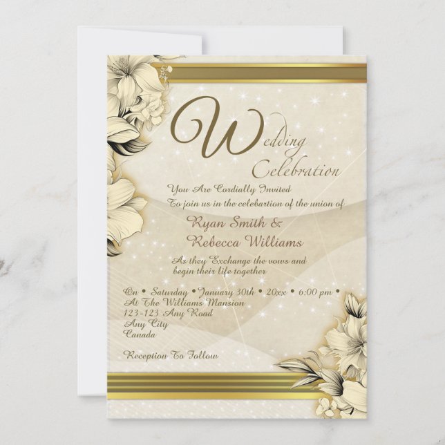 Convite Gold Floral Flat Card (Frente)