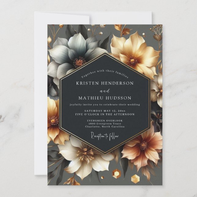 Convite Gold Floral Romance Wedding (Frente)