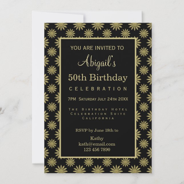 Convite Gold Flowers 50th Birthday  Invitation (Frente)