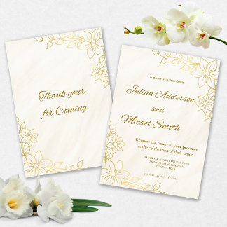 Convite Gold Flowery Wedding invitation