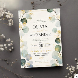 Convite Gold Foil Eucalyptus Elegant Botanical Leaves