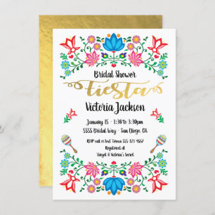 Convite Gold Foil Floral Chá de panela Fiesta Mexicano