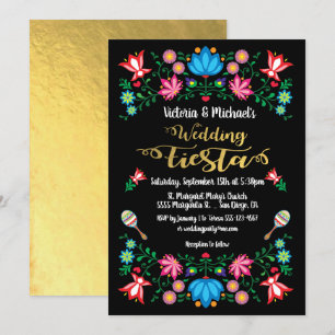 Convite Gold Foil Floral Mexicana Weding Fiesta