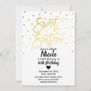 Convite Gold Foil Glam Modern Script Sweet 16 XVI