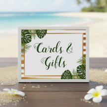 Gold Foil & Green Palm Leaf Beach Sign