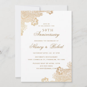 Convite Gold Foil Lace White 50º Aniversário de Casamento