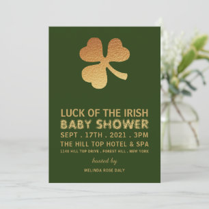 Convite Gold Foil Shamrock, Chá de fraldas irlandês